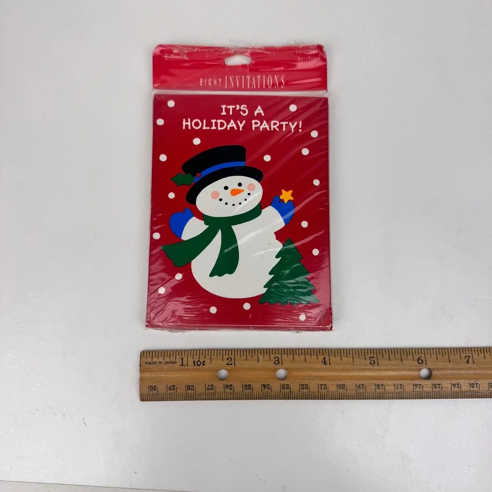 Vtg Sealed Hallmark Christmas It's a Holiday Party Invitations Red w Snowman USA